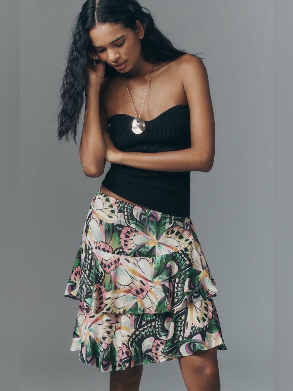 Anthropologie x Farm Rio Asymmetric Ruffle Mini Skirt Size Large NWT